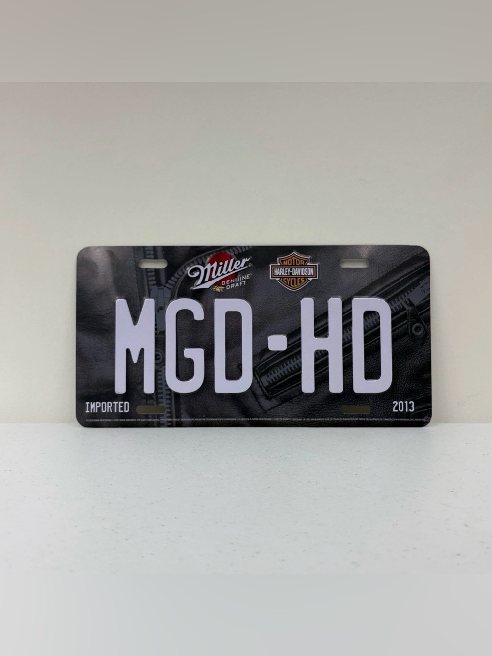 Harley Davidson Miller Genuine Draft MGD Leather Jacket Design License Plate